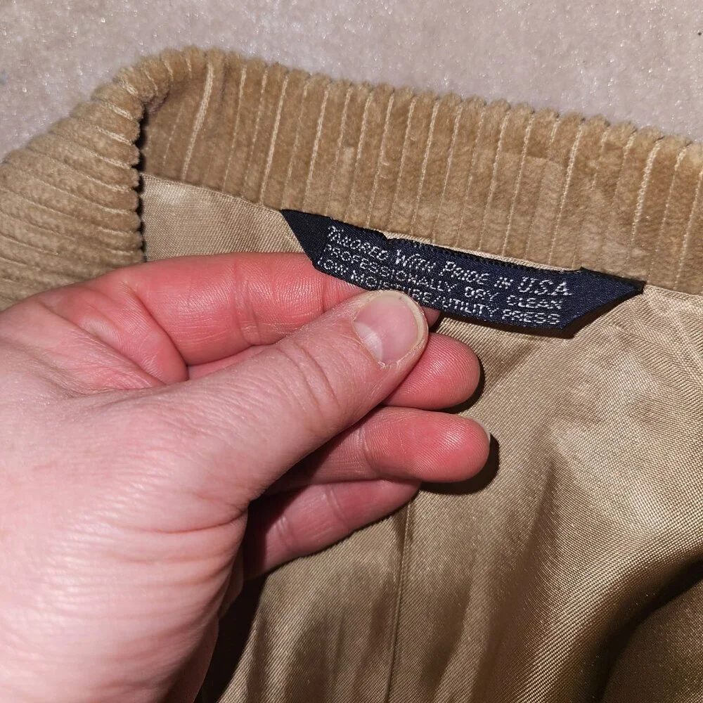 Lands End Brown Corduroy Blazer Jacket Men's 43L Elbow Patches Wood Buttons